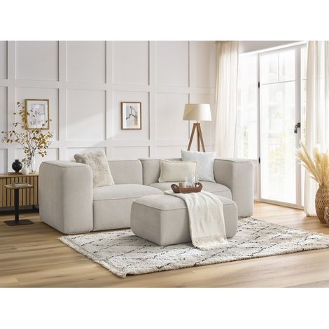 BOBOCHIC - Canapé droit fixe 2 places ZEPHYR avec pouf Beige (1/5)