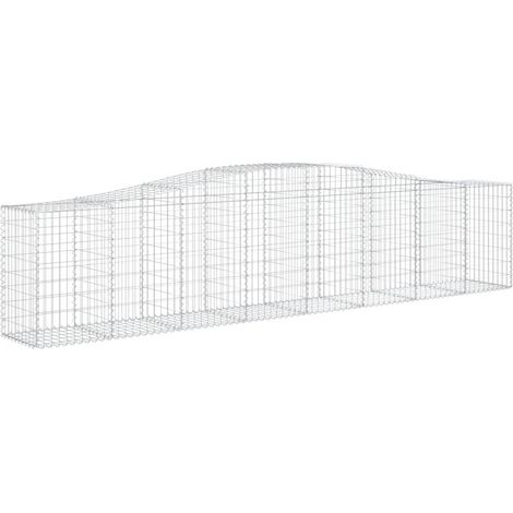 Juego de 4 cestas de gaviones, valla de jaula, muro de contención arqueado, 400 x 50 x 80/100 cm, hierro galvanizado, Plata 020041509 (1/4)