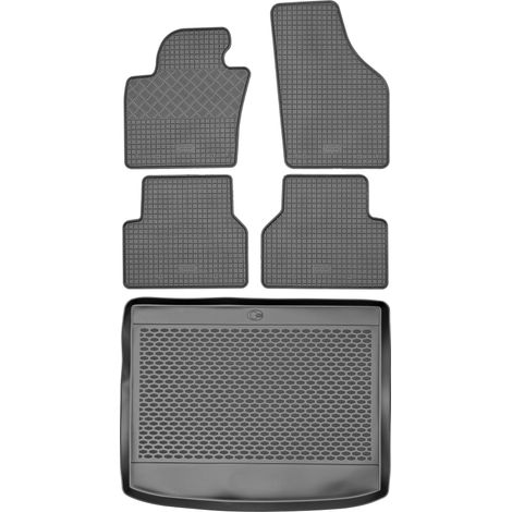 Ensemble de tapis de sol en caoutchouc pour Volkswagen Tiguan I Crossover (2008-2015) + tapis de coffre