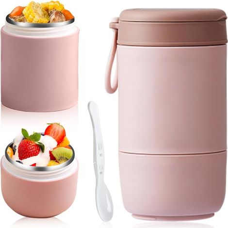 Gobelet à céréales, 800 ml Céréales Yaourt Boite Soupe Pot Anti-fuite avec cuillère et couvercle, Tasse à céréales pratique et récipient pour congélateur, micro-ondes, lave-vaisselle, école (1/5)