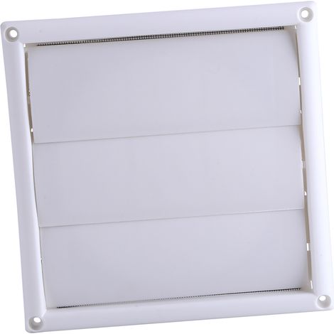 Grille de ventilation murale 20x20 cm avec filet et 3 clapets anti-retour, idéale pour conduit aération plastique.