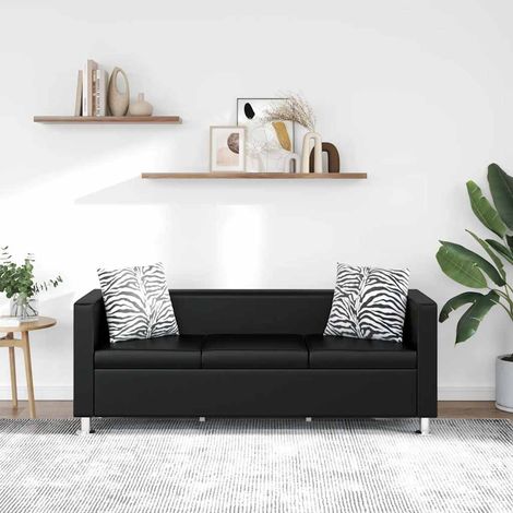 vidaXL Canapé à 3 places cuir artificiel noir (1/5)