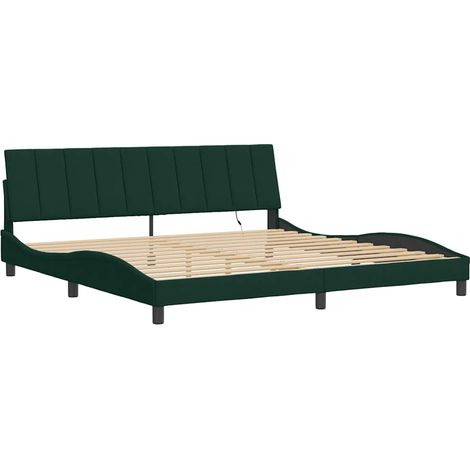 Estructura de cama con LED sin colchón Hanko terciopelo verde oscuro 200x200cm vidaXL (1/4)