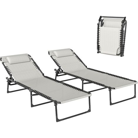 Lot 2 Transats Eichelberg Pliants Inclinables Extérieur Jardin Piscine Crème (1/5)