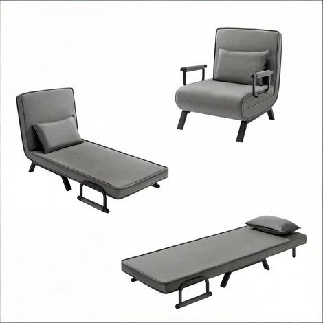 ELVMI Sillón Cama Convertible 3 en 1 Plegable con Respaldo Ajustable en 5 Posiciones y Cojín de Lino Gris Oscuro (1/5)