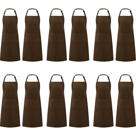 Lot de 12 tabliers unisexes, imperméables et ajustables, avec 2 poches, pour cuisine et barbecue (1/5)
