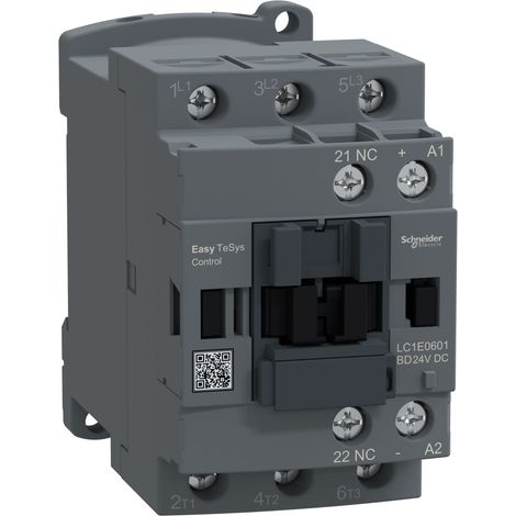 Contactor de potencia Easy TeSys Control AC-3, 6A, 3P (1NC), bobina de 24V CC LC1E0601BD (1/2)