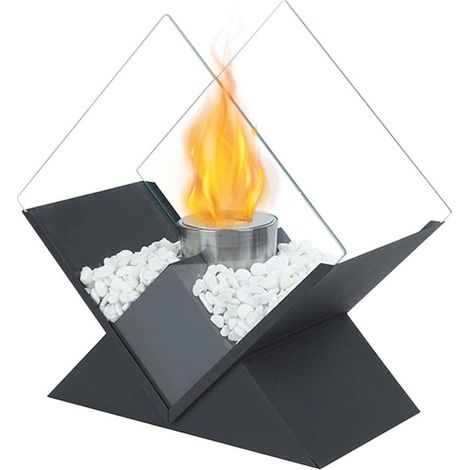 – Cheminée bioéthanol portable 28 cm – Design moderne sans ventilation – Combustion propre sans fumée – Pour intérieur et extérieur (1/5)