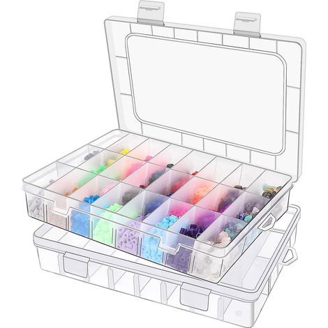 Boîtes de rangement, blanches, 19,5 x 13 x 3,6 cm, lot de 2 boîtes de rangement compartimentées pour bijoux et médicaments (1/5)