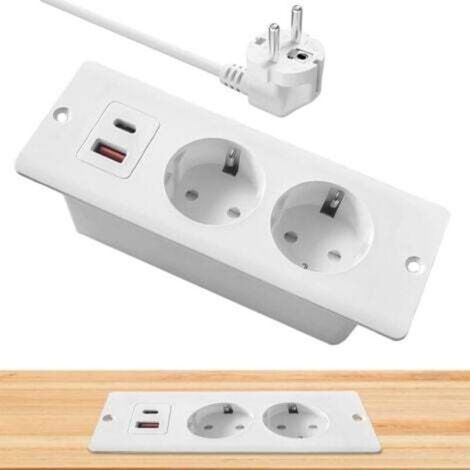 Einbau-Tischsteckdose mit USB-Anschluss, PD20W Einbau-Arbeitsplattensteckdose, integrierte Steckdosenleiste mit 1,5 m Kabel, Tischsteckdose, Steckdosenleiste für Möbel, Weiß