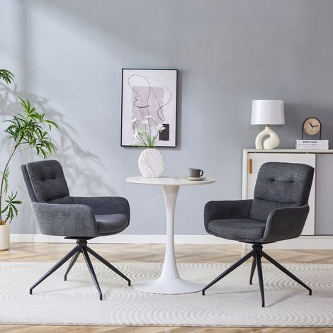 Lot de 2 chaises pivotantes luxueuses tissu gris foncé pieds métal noir,rotation 360° discrète pour espace de vie. (1/5)