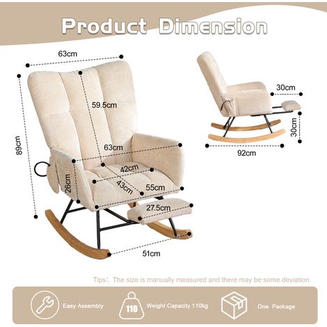 Chaise berçante enfant avec coussin gonflable, fauteuil relaxant à bascule pour chambre bébé, siège inclinable rembourré à haut dossier pour salon, chambre et bureau (tissu chenille, beige) (1/5)