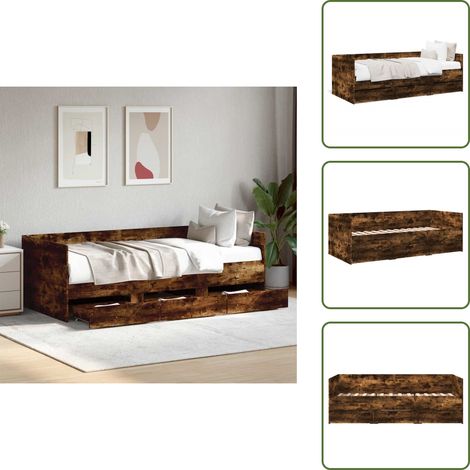 Tagesbett mit Schubladen ohne Matratze Räuchereiche 90x190 cm - Tagesbett - Schlafsofa - Gästebett - Holzrahmen - Lattenrost (1/5)