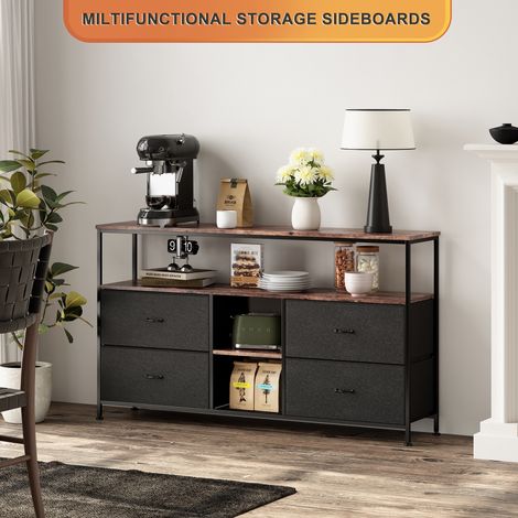 Meuble TV de style industriel – Meuble de rangement multifonctionnel – Éclairage LED bleu intégré – Meuble de rangement à 4 portes et tiroirs – Étagères ouvertes (1/5)