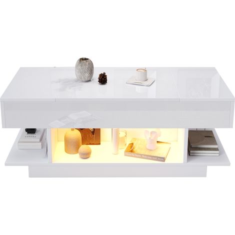 Table basse relevable 984540cm avec plateau relevable, table de salon réglable en hauteur, table basse avec 2 rangements rabattables, table de salon avec espace de rangement semi-ouvert, table basse b (1/5)