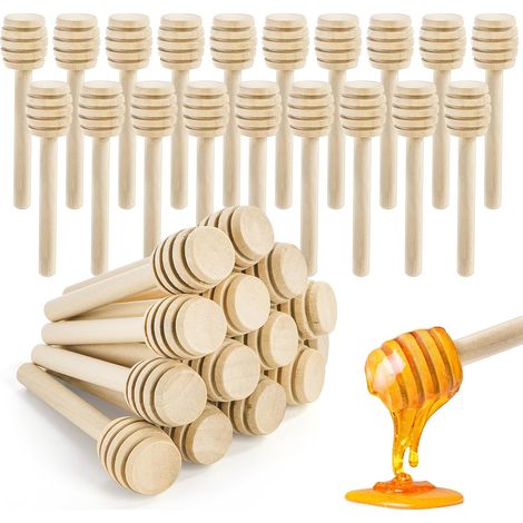 Lot de 100 Cuillères à Miel Bâton en Bois Naturel Mélangeur Ménage Portable Mini Jam Pot à Miel Distributeur pour Dessert Thé Lait Café - 7,5 cm (1/5)