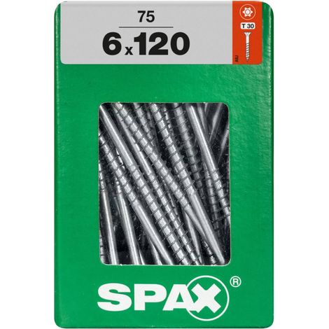 SPAX Universalschraube, 6 x 120 mm, 75 Stück, Teilgewinde, Senkkopf, T-STAR plus T30, 4CUT, WIROX - 4191010601206