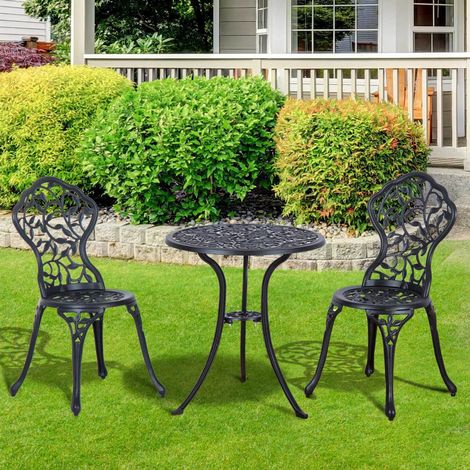 Set bistrot da giardino 3 pezzi in alluminio nero, tavolo 60 x 60 x 65 cm DESVIAE (1/5)