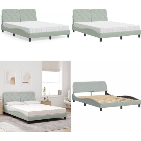 Bett mit Matratze Hellgrau 140x200 cm Samt - Samtsofa - Boxspringbetten - Doppelbett - Schlafzimmermöbel - Himmelbett - Home & Living (1/5)