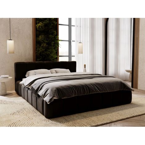 Lit rembourré avec rangement 120x200 velours noir Split (1/5)