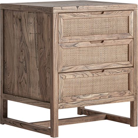 Table de chevet en bois d'orme et rotin - bois brun et cannage naturel (1/5)