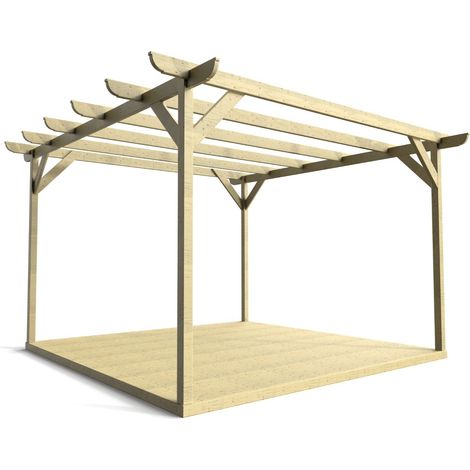 Timber Pergola and Decking Complete DIY Kit, Corbel design (2.4m x 2.4m, Light green (natural) finish) (1/4)