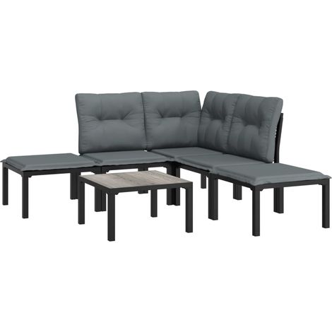 vidaXL Set Salotto da Giardino 6 pz in Polyrattan Nero e Grigio (1/4)