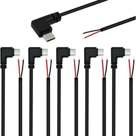 6 PCS Queue de Cochon USB Type-C,Angle Droit de 90 degrés 22AWG 5V/3A Prise USB-C vers Fil Nu à 2 Broches,USB Type C rallonge de câble, Prise USB C à souder pour Les bricoleurs (25 cm) (1/5)