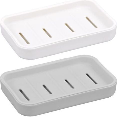 Juego de jabonera de 2 piezas, jabonera con bandeja de drenaje extraíble, jabonera con desagüe, jabonera de plástico para ducha, jabonera portátil para baño, ducha, cocina (gris + blanco) - Crezuo