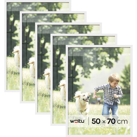 Lot de 5 Cadre Photo 50x70 cm WOLTU, Cadre pour Photo en Bois MDF, Décoration Murale ou sur Table, Blanc