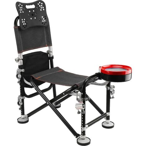 Silla de pesca, altura regulable, respaldo retráctil, color negro. (1/2)