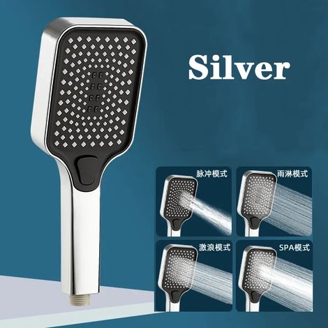 (Douche à main argentée) Ensemble de douche à jet large de 30 cm (12 pouces) avec pommeau de douche de plafond à haut débit et 4 modes haute pression. (1/5)