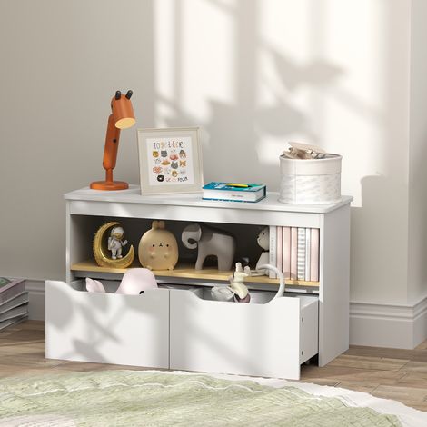 Estantería para Juguetes Infantil con 2 Cajones y Compartimento para Salón Dormitorio Sala de Juegos 80x30x45 cm Blanco (1/5)