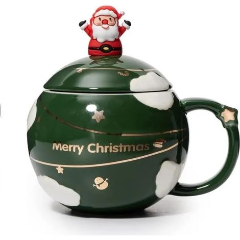 Tasse de Café de Noël, 400ml Tasse à Thé, Tasse en Céramique avec Couvercle et Cuillère, Cadeaux de Noël pour Enfants, Adults - (1/4)