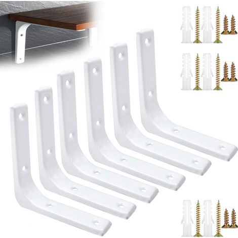 6 L À Angle Droit Bracket Taquets pour Étagères Long Supports d'Étagère avec Vis Assortie Petit Support Équerre Étagere en Métal pour Porte-Manteau Étagère de Rangement Étagère à Livres Blanc (1/5)