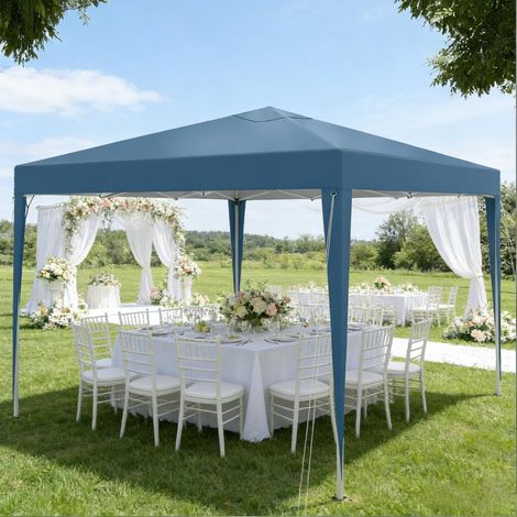 Gartenpavillon 3x3 m höhenverstellbar faltbar Blau OKMYHOME (1/5)