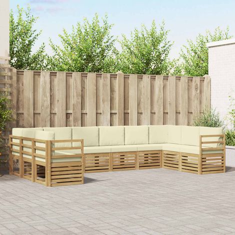vidaXL Outdoor-Sofagarnitur mit Kissen 10 pcs Weiß und Creme Polyester (1/5)