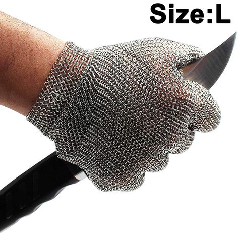 Gants anti-coupures à anneau en acier inoxydable, grade 5, pour les opérations à haut risque en abattoir et en jardinage. (1/5)