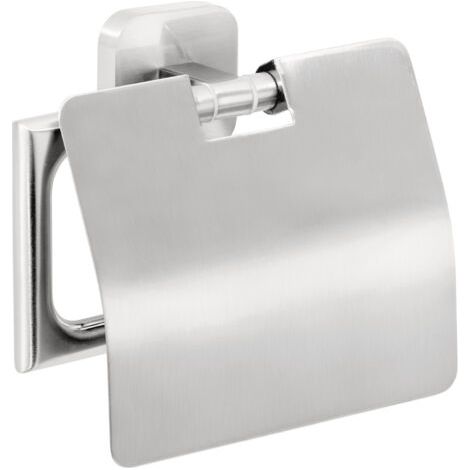 tesa ESTEETIC Toilettenpapierhalter mit Deckel, verchromt - zur Wandbefestigung ohne Bohren, inkl. Klebelösung - 47 mm x 141 mm x 131 mm (1/5)