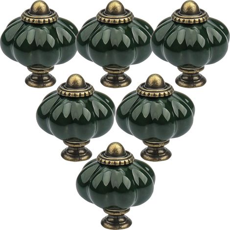 Juego de 12 pomos de cerámica para puertas, pomos de cerámica de estilo vintage con motivo de calabaza, tiradores para armarios con tornillos de fijación. (1/5)