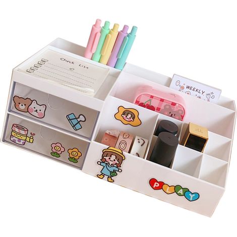 Aufbewahrungsbox für Schulmaterialien, minimalistischer Stil, weiß, dekorative Schreibtischschublade, Stiftebox, 1 weiß. (1/3)