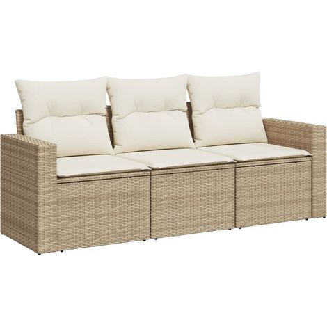 Maison Exclusive - Juego de sofás de jardín con cojines beige 3 p
