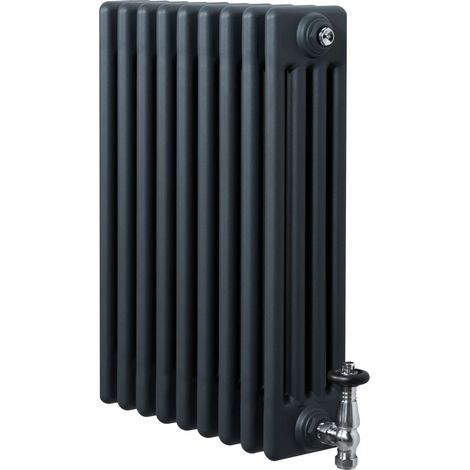 Traditional 4 Column Radiator & Valves - 600 x 425mm - Anthracite (1/5)