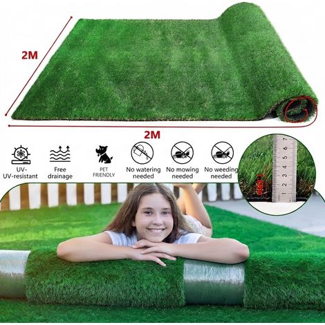 VVBV Gazon artificiel, 200 x 200 x 3 cm, plastique, vert, usage extérieur, drainage, pour terrasse (1/5)