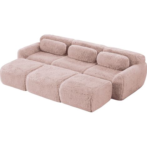 Canapé Cloud sans structure, tissu pelucheux doux et moelleux, canapé-lit modulaire avec 3 ottomans, canapé 3 places, canapé confortable pour salon, rose (1/5)