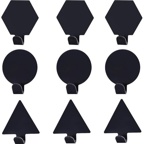Lntyq 9 Pièces Crochets Auto-Adhésifs,Crochet Adhésif Mural,Crochet Mural Crochet Adhésif Noir,pour Salle de Bain, Cuisine(Trois formes) (1/5)