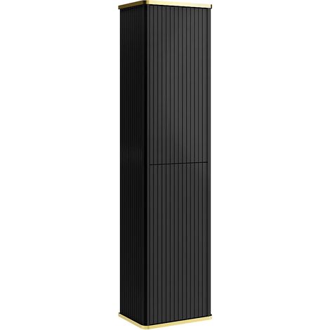 Colonne de salle de bain suspendue striée liseré doré - Noir - H140 cm - KELIZA