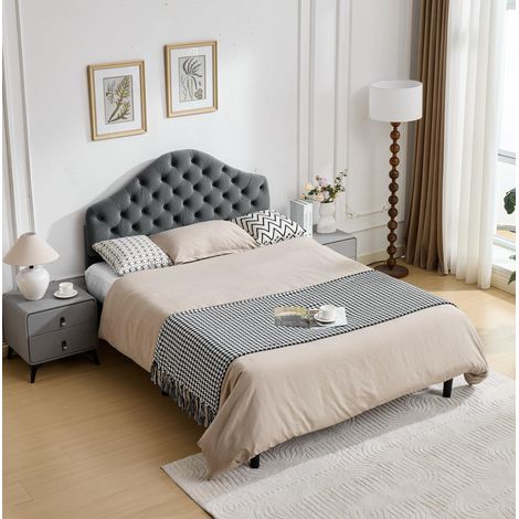 Bett Polsterbett platzsparend 140x200 Samt Grau OKMYHOME (1/5)