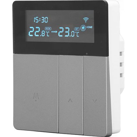 16A Smart Farbthermostat, programmierbarer intelligenter elektrischer Heizungsthermostat für Zuhause, Büro, Einkaufszentren, Hotels, Wechselstrom 90–240 V, graues Design, WLAN (1/5)