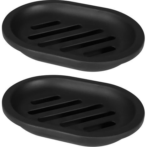 Lot de 2 Porte savons, Porte Savon Noir Salle de Bain, Porte Savon de Voyage, Nettoyage Facile, Sec, Stop Mushy soap (Noir) (1/5)